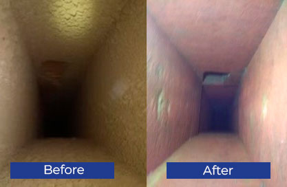 Image showing air conditioning duct cleaning with a comparative view of before and afte