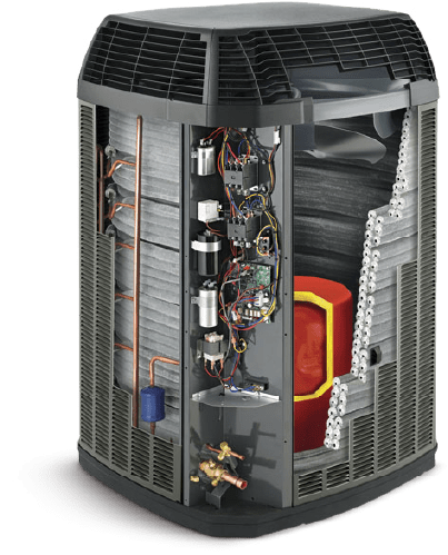 Interior view of an air conditioning unit displaying its electronic components